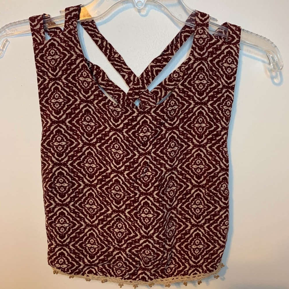 EUC Cropped Halter Top w/ Crochet and Bead Trim